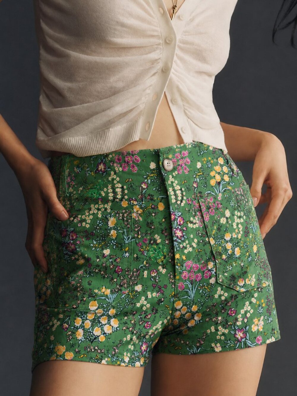 Anthropologie Maeve The Colette Green Floral Stretch Twill Short SZ 29 8 Cottage
